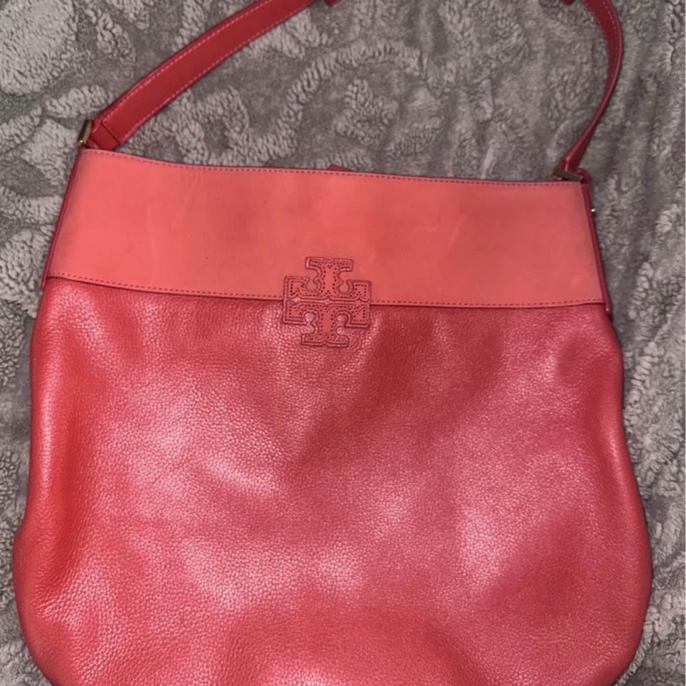 Tory Burch Red Leather Shoulder Bag with Logo